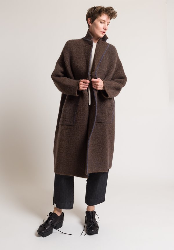 Boboutic Long Knit Yak & Wool Coat in Brown	