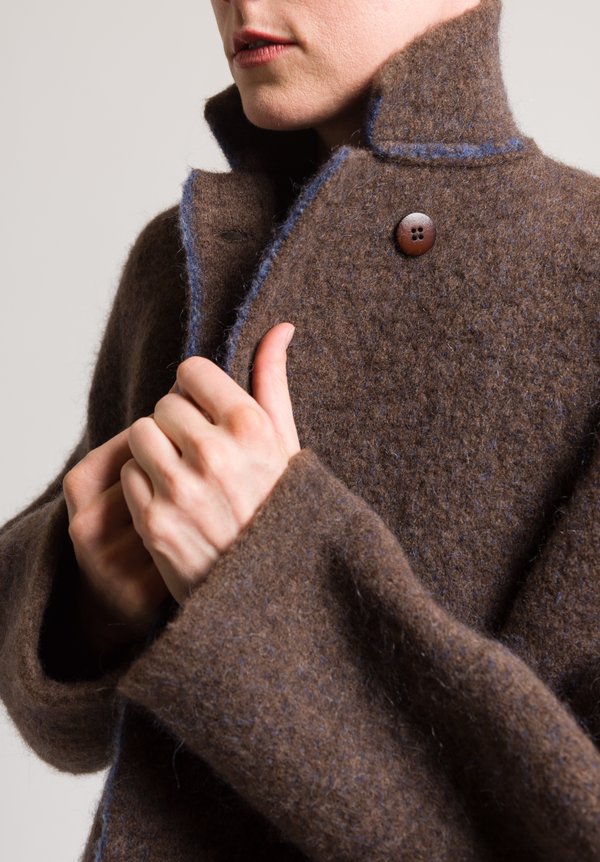 Boboutic Long Knit Yak & Wool Coat in Brown	