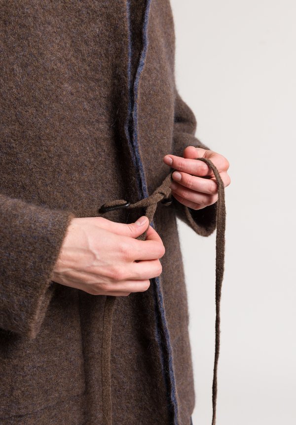 Boboutic Short Knit Yak & Wool Coat in Brown/ Navy	