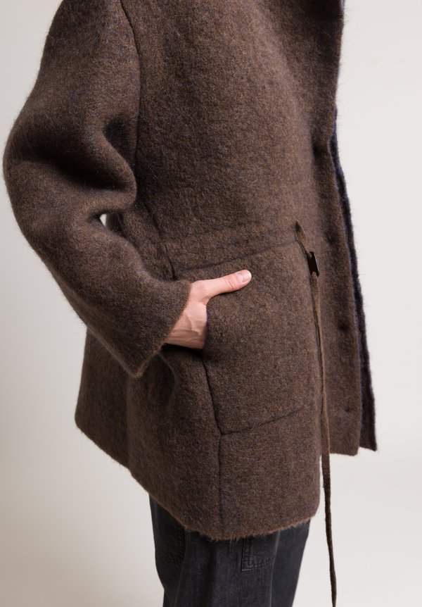 Boboutic Short Knit Yak & Wool Coat in Brown/ Navy	