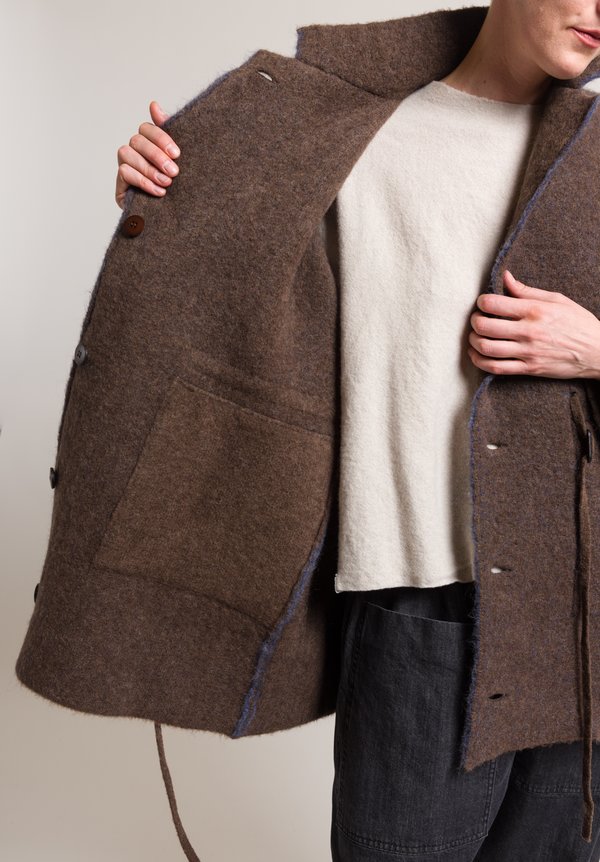 Boboutic Short Knit Yak & Wool Coat in Brown/ Navy	