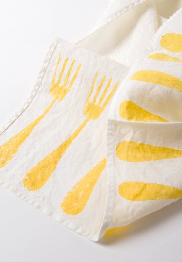 Bertozzi Handmade Linen  Kitchen Towel with Yellow Forks in Yellow