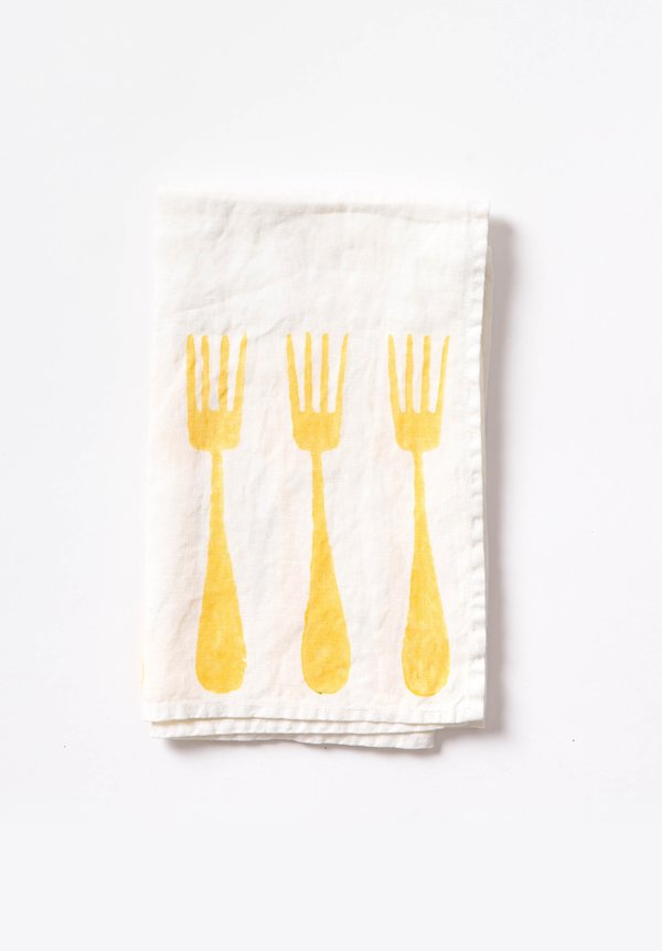 Bertozzi Handmade Linen  Kitchen Towel with Yellow Forks in Yellow