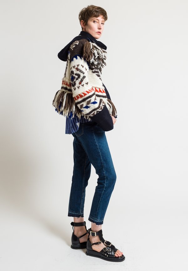 Sacai Geometric Knit Fringe Jacket in Green/ Purple	