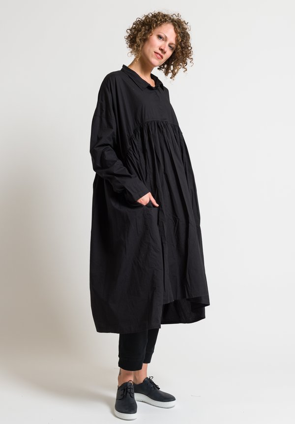 Rundholz Black Label Buttoned Gathered Dress in Black	