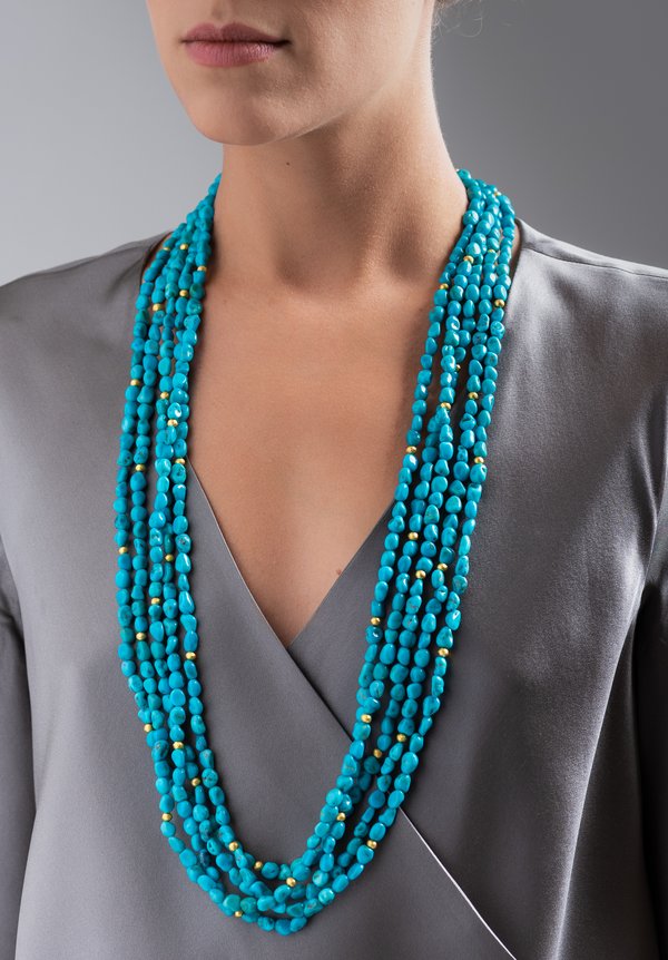 Greig Porter 18K, 5 Strand Kingman Turquoise Necklace