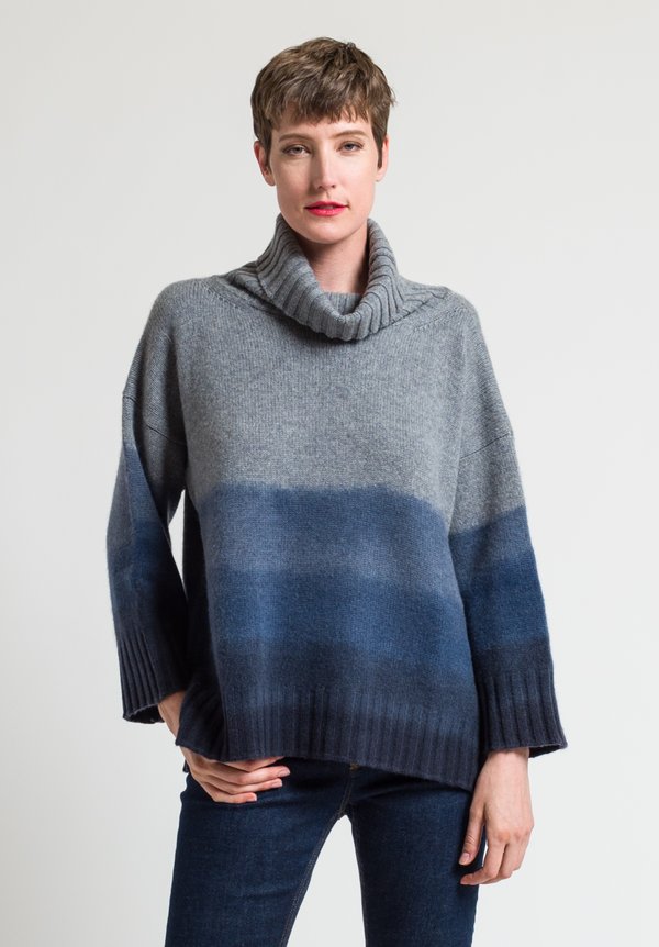 Alonpi Cashmere Hand-Painted Turtleneck Puny Sweater in Blue	