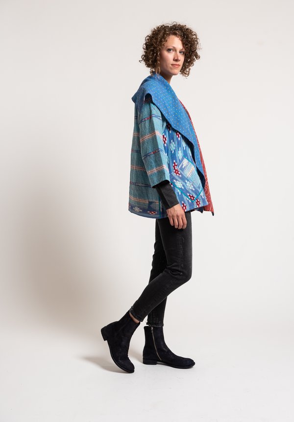Mieko Mintz 2-Layer Flare Jacket in Vermilion/ Cornflower Blue