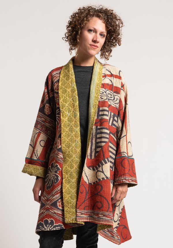 Mieko Mintz 4-Layer Long Kimono Jacket in Orange/ Olive | Santa Fe Dry ...