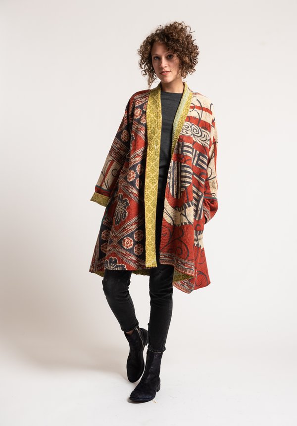Mieko Mintz 4-Layer Long Kimono Jacket in Orange/ Olive | Santa Fe Dry ...