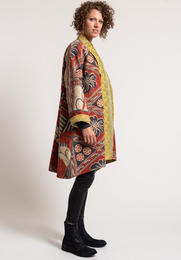 Mieko Mintz 4-Layer Long Kimono Jacket in Orange/ Olive