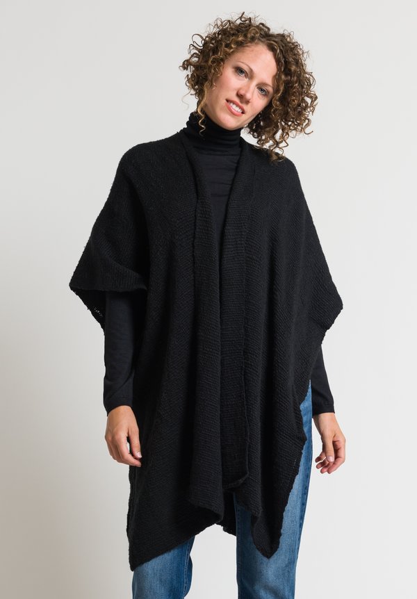 VOZ Cotton Hand Woven Poncho in Black	