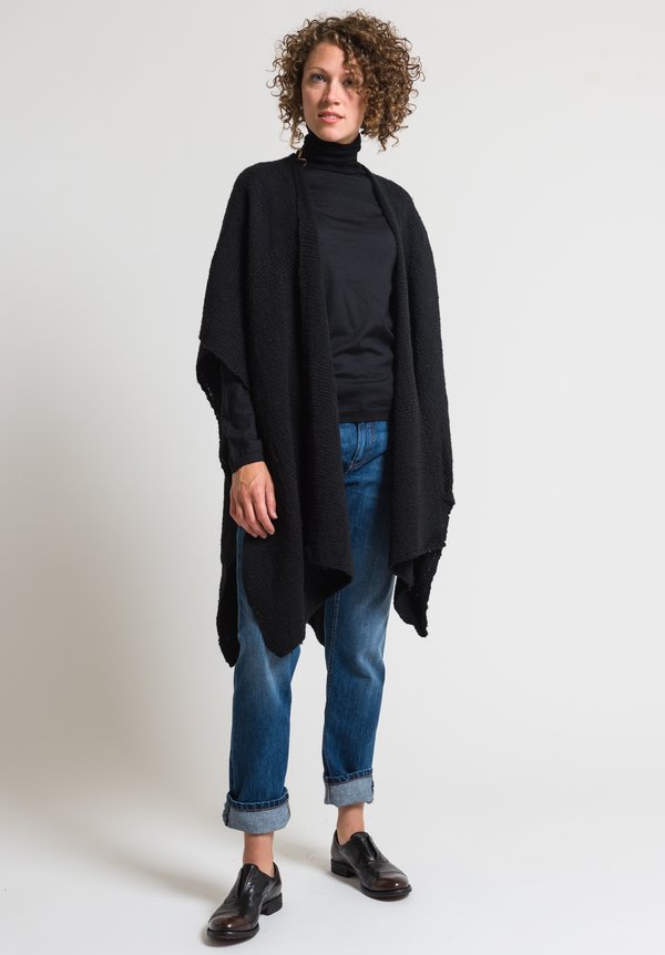 VOZ Cotton Hand Woven Poncho in Black	