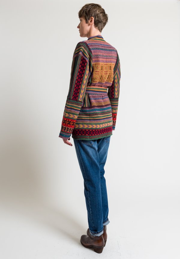 Etro Belted Geometric Knit Cardigan in Mauve	