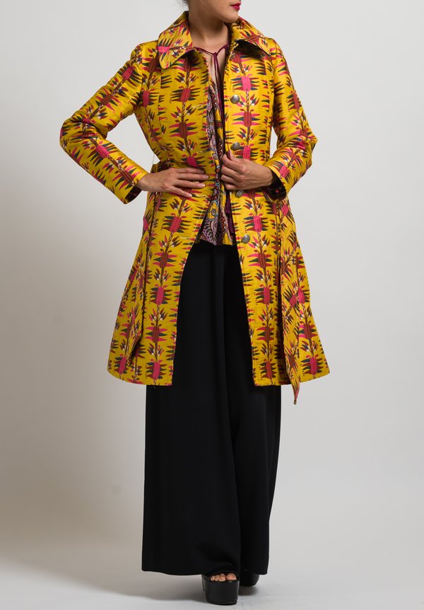 Etro Belted Floral Pattern Coat in Yellow	