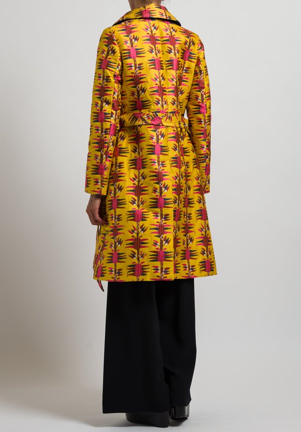 Etro Belted Floral Pattern Coat in Yellow	