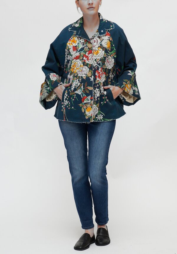 By Walid Marion Floral Embroidery Print Jacket in Blue	