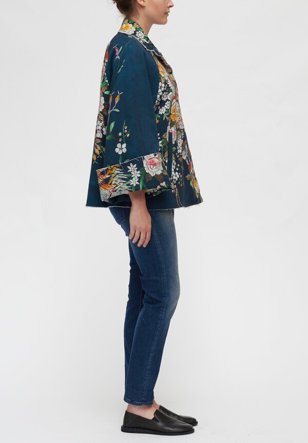 By Walid Marion Floral Embroidery Print Jacket in Blue	