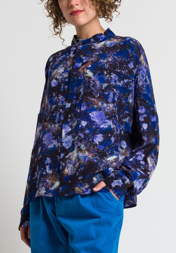 Anntian Printed Silk Shirt in Purple & Blue	