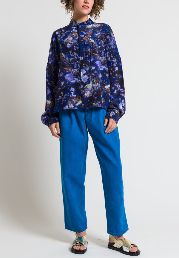 Anntian Printed Silk Shirt in Purple & Blue	