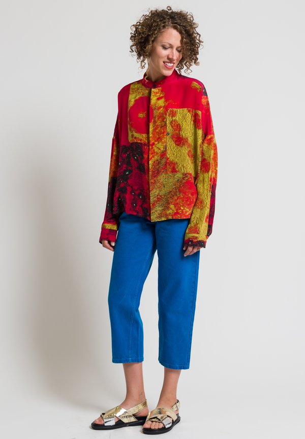 Anntian Printed Silk Shirt in Raspberry & Yellow | Santa Fe Dry Goods ...