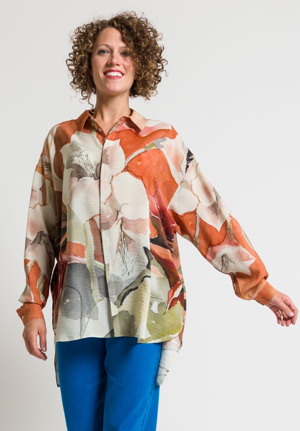 Anntian Oversized Printed Silk Shirt in J. Hoffman Brown Print	