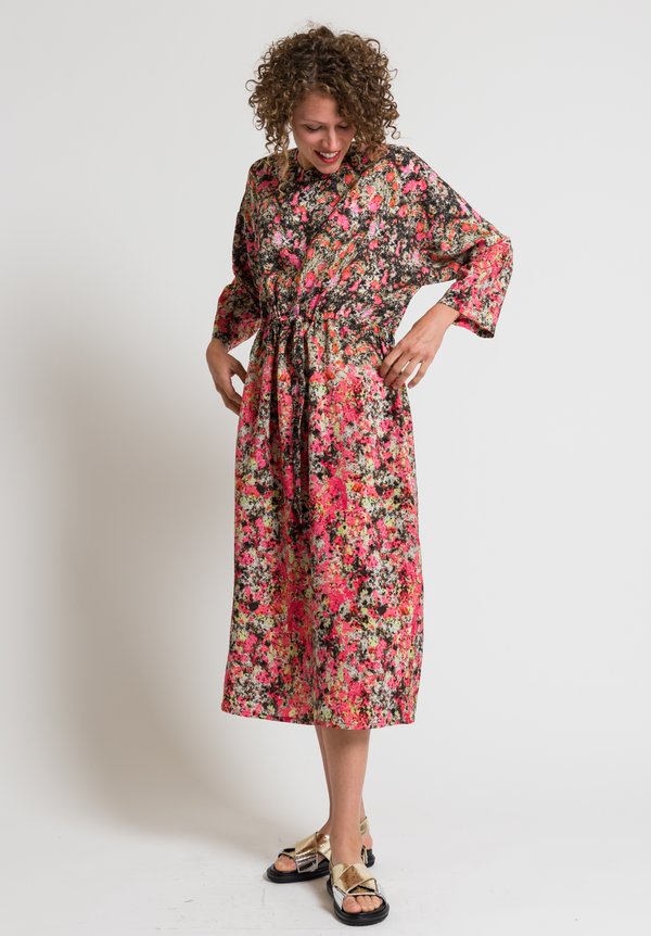 Anntian Simple Printed Silk Dress in Pink & Black | Santa Fe Dry