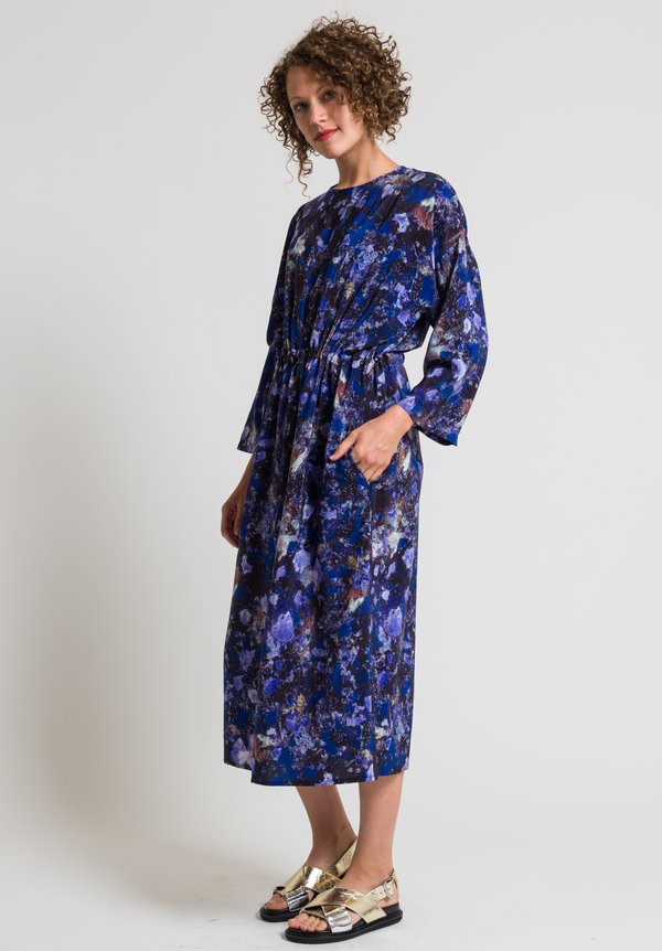 Anntian Simple Printed Silk Dress in Purple/ Blue | Santa Fe Dry