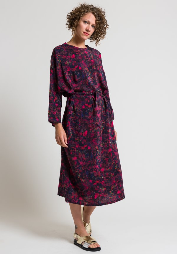 Anntian Easy Oversized Silk Dress in Raspberry & Black	