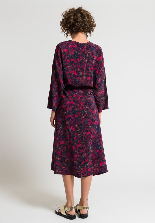 Anntian Easy Oversized Silk Dress in Raspberry & Black	