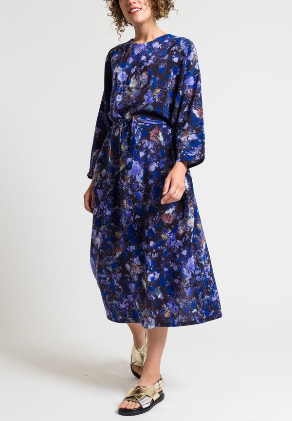 Anntian Easy Oversized Silk Dress in Purple & Blue	