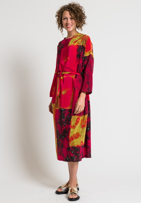 Anntian Easy Oversized Silk Dress in Raspberry & Yellow	