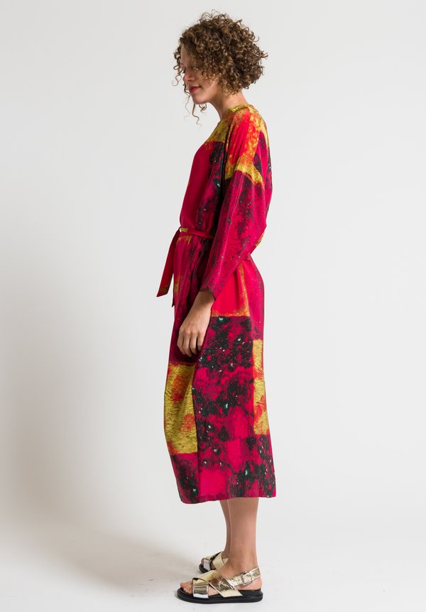 Anntian Easy Oversized Silk Dress in Raspberry & Yellow	