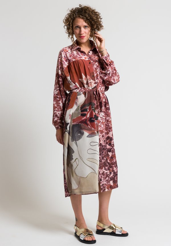 Anntian Long Silk Shirt Dress in J.hoffman Brown Print | Santa Fe