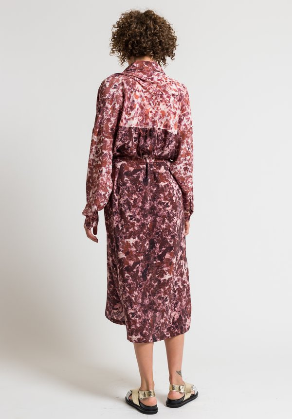 Anntian Long Silk Shirt Dress in J.hoffman Brown Print | Santa Fe