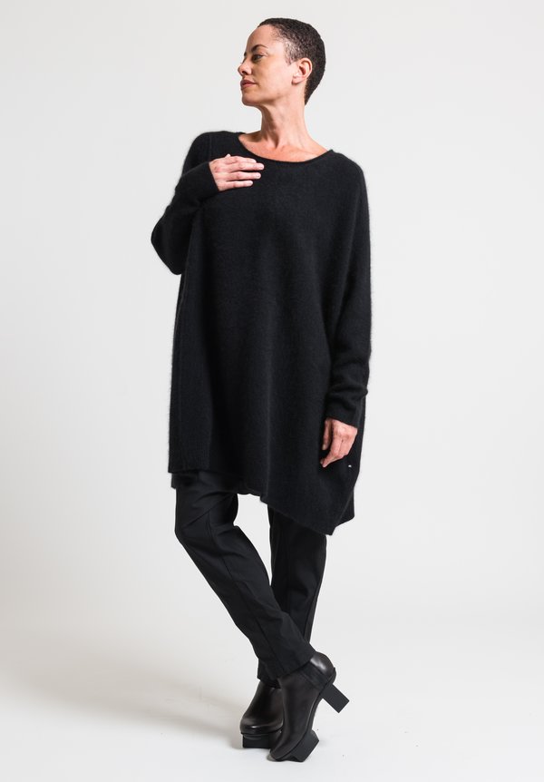 Rundholz Oversized Wool & Racoon Tunic Sweater in Black	