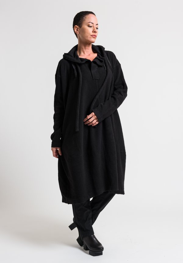 Rundholz Black Label Oversized Cotton Fleece Hooded Dress in Black	