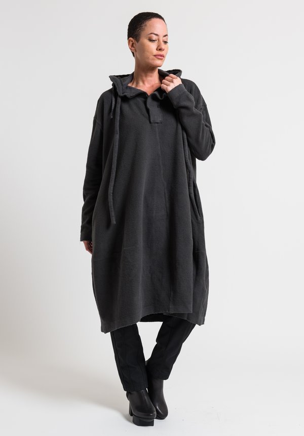 Rundholz Black Label Oversized Cotton Fleece Hooded Dress in Anthra	