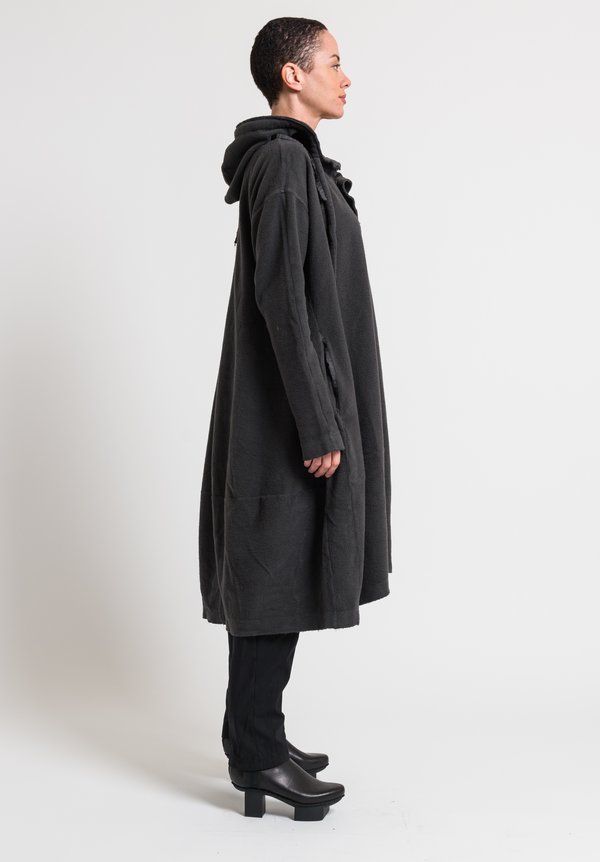 Rundholz Black Label Oversized Cotton Fleece Hooded Dress in Anthra	