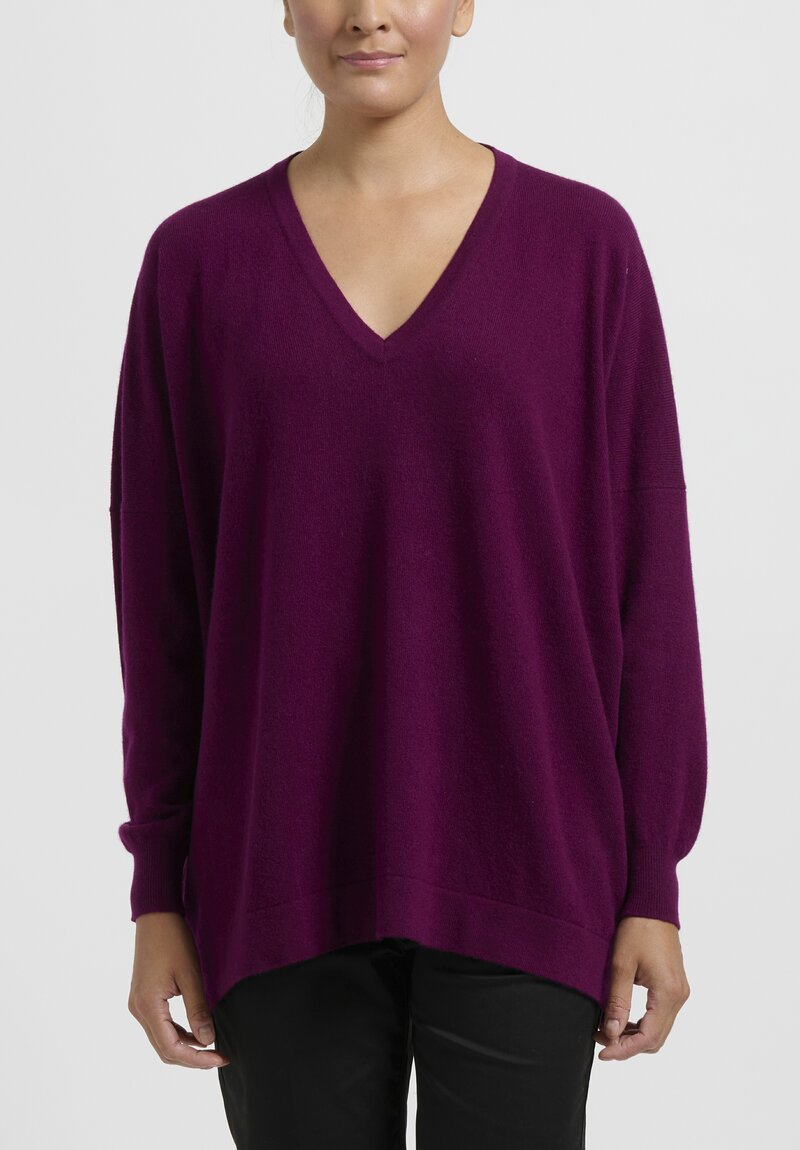 Hania New York Cashmere Marley V-Neck Sweater in Beetroot Purple	