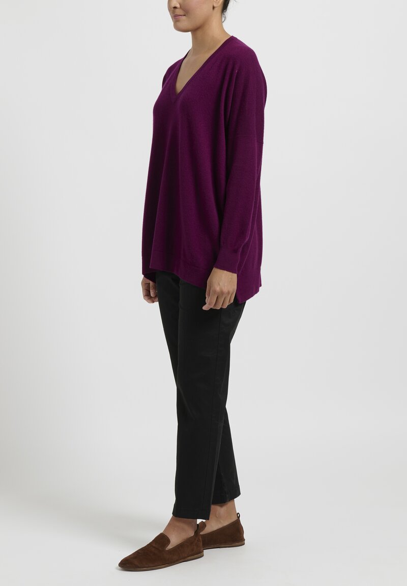 Hania New York Cashmere Marley V-Neck Sweater in Beetroot Purple	