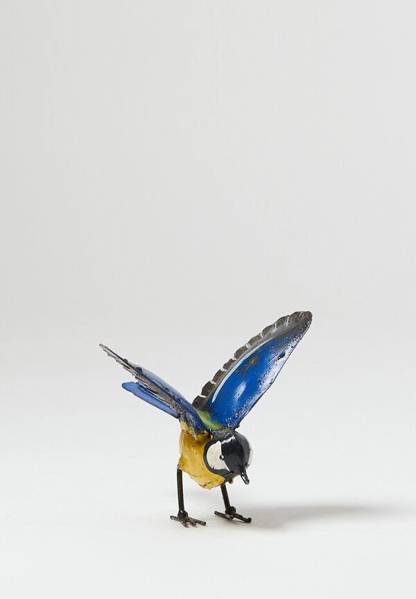 Hand-Painted Recycled Metal Medium Eurasian Blue Tit Bird	