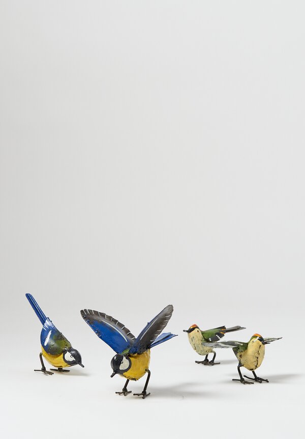 Hand-Painted Recycled Metal Medium Eurasian Blue Tit Bird	
