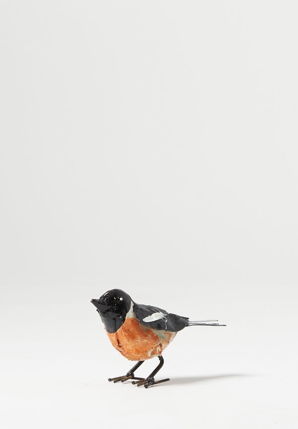 Hand-Painted Recycled Small Metal European Stonechat Bird	