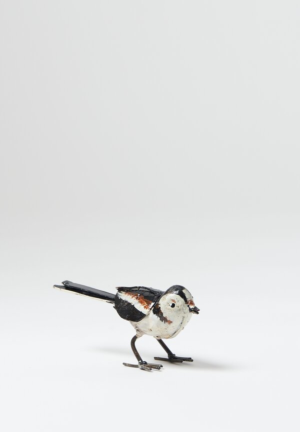 Arrosoir & Persil Hand-Painted Recycled Metal Small Long-Tailed Tit Bird in Black & White	