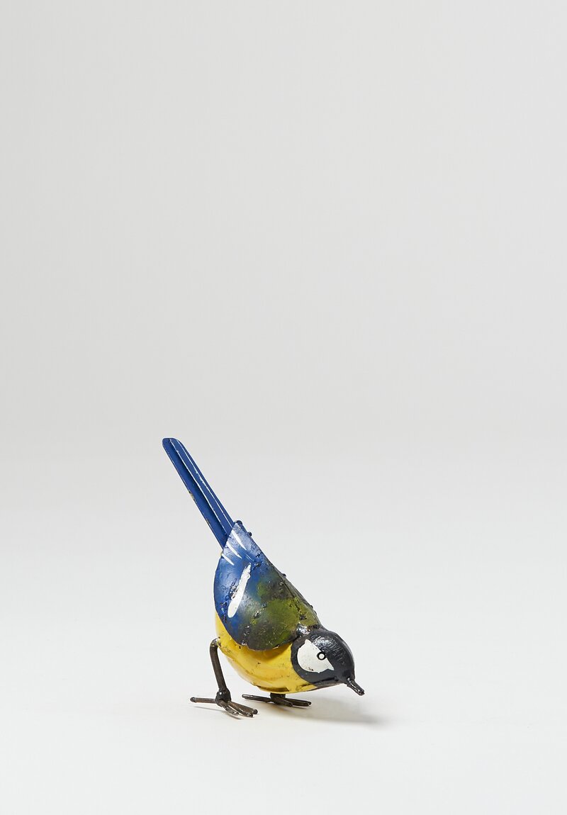 Hand-Painted Recycled Metal Small Eurasian Blue Tit Bird	