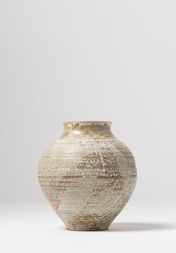 Peter Speliopoulos Large Ceramic Pot with Crackle Finish in Beige	