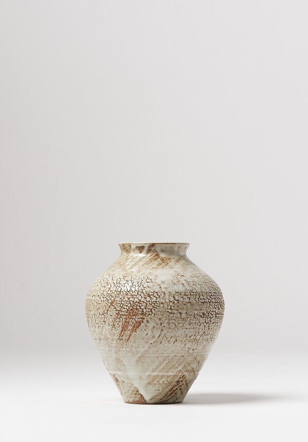 Peter Speliopoulos Medium Ceramic Pot with Crankle Finish in Beige	