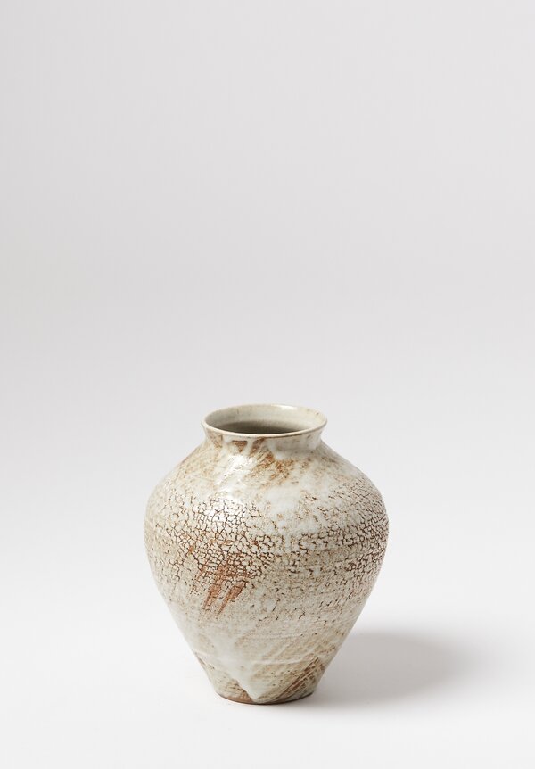 Peter Speliopoulos Medium Ceramic Pot with Crankle Finish in Beige	