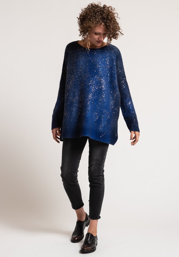 Avant Toi Studded & Speckled Metallic Sweater in Black/ China	